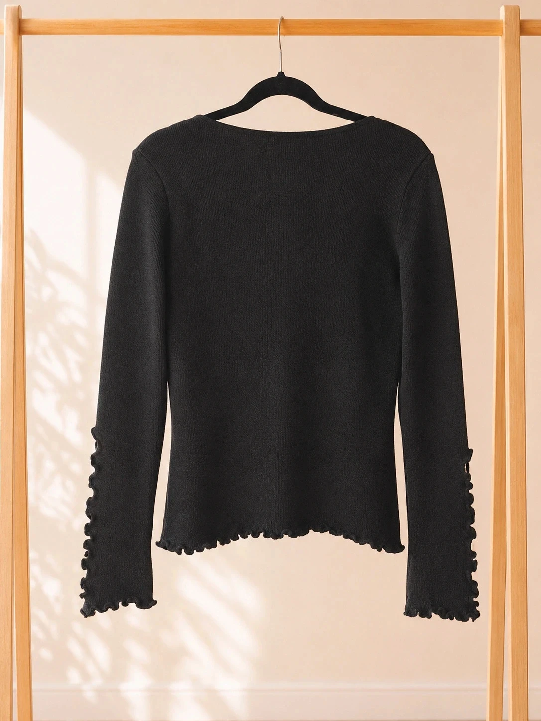 Pull noir col carré vintage Y2K Opposé femme S manches longues volantées – photo 2